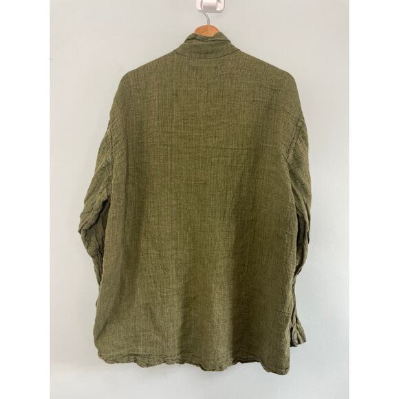 Flax by Jeanne Engelhart Women's large long sleeve green 100% linen snap shirt - Picture 6 of 6